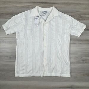 Jason Wu White Cotton Knit Button‎ Down Camp Shirt Short Sleeve Mens